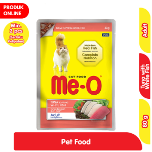 Me-O Adult Makanan Kucing Basah Rasa Tuna & Ikan Putih 80 g