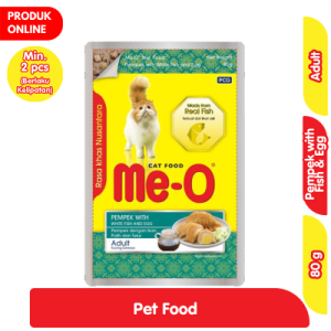 Me-O Makanan Kucing Basah Adult Rasa Pempek Ikan Putih & Telur 80 g