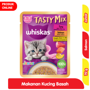 Whiskas Tasty Mix Junior Makanan Kucing Basah Kitten Tuna Salmon Labu 70 g