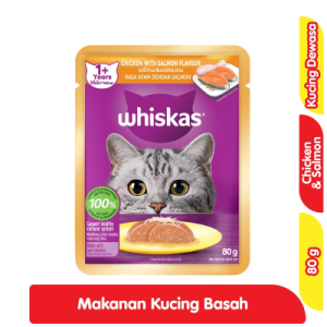 Whiskas Makanan Kucing Basah Adult Rasa Ayam & Salmon Pouch 80 g