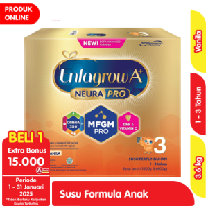 Enfagrow A+ Neurapro 3 Susu Bubuk Pertumbuhan Anak 1-3 Tahun Vanila 3.6 kg